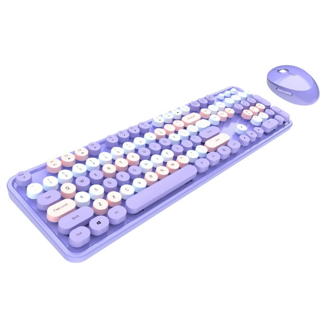 Mofii Sweet Keyboard Combo Mixed Color 2.4G Wireless Keyboard Set Circular Suspension for PC Laptop Purple
