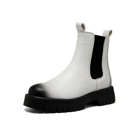 

Kesitin Mens Chelsea Boot Platform Short Bootie Pull On Ankle Boots Anti-slip Slip Resistant Winter Shoes Work Elastic Riding Booties White 10
