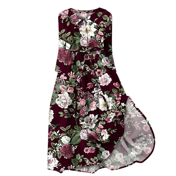 BangWanChi Black Dresses for Women Women Casual Temperament Elegant Loose Printed Lace Up Button Pleated 3/4 Sleeves Flip Collar Dress