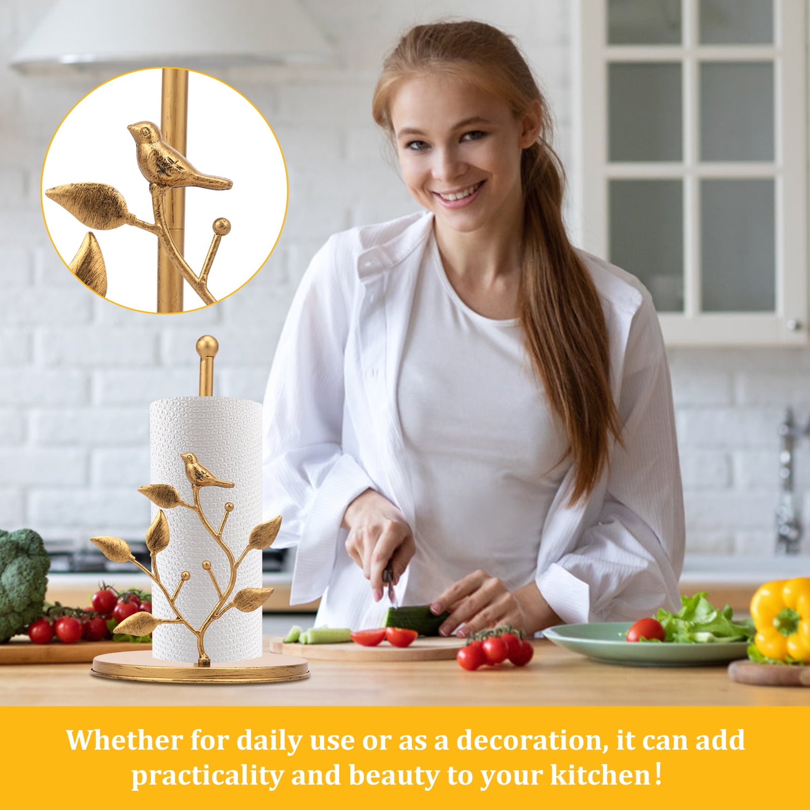 Tzdxfgl Free-Standing Metal Countertop Paper Towel Holder with Non-Slip Base, 11 Inch, Gold Bird