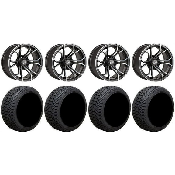 GTW Spyder 12" Golf Cart Wheels Gray 215x35 Cruze Tires E-Z-GO & Club Car