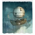 thumbnail image 3 of Steampunk Shower Curtain, Fantastic Airship Flying Over a Futuristic Town Full of Skyscrapers, Fabric Bathroom Set with Hooks, 69W X 70L Inches, Petrol Blue and Tan, by Ambesonne, 3 of 3