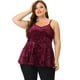 thumbnail image 3 of Women's Plus Size Cami Blouses Adjustable Strap Velvet Peplum Top Burgundy 3X, 3 of 5