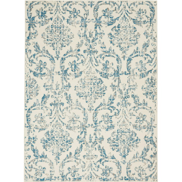 Bliss Farmhouse Transitional Damask, Blue And Green Area Rug 5 215 7