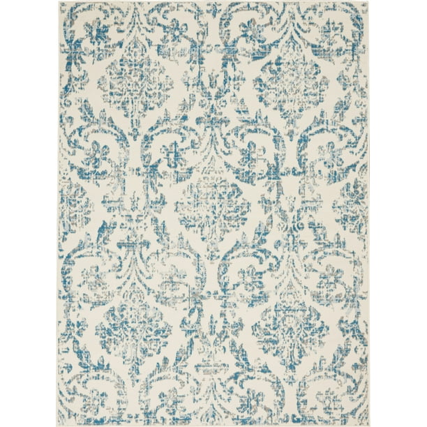 Farmhouse Damask Ivory Blue Area Rug By Pinewood Grove Walmart Com Walmart Com