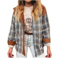 thumbnail image 4 of FNFHFY Womens Plaid Jackets Casual Corduroy Patchwork Jacket Zip-Up Snap Button Plaid Shacket Winter Fall Coats with Pockets, 4 of 9