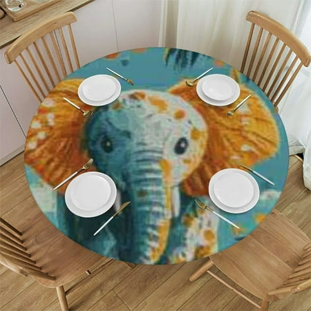 

Sheronv Elephant Palm Trees Jungle Round Tablecloth Stain-Resistant Washable 100% Polyester Waterproof with Elastic Edge Ideal for Indoor Outdoor Restaurants Weddings Parties 46 -50