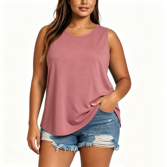 Gamivast Plus Size Tank Tops for Women Sleeveless Crewneck Loose Fit Casual Tunic Shirts Soft Lightweight Summer Basic Blouse for Vacation Everyday Wear Pink XXXL