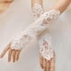 thumbnail image 4 of Women Wedding Satin Long Gloves Opera Fingerless Lace Glitter Sequins Solid Color Wedding Party Elbow Length Mittens White, 4 of 5