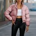 thumbnail image 2 of UYISJ Women's Winter Jacket Cropped Puffer Fashion Jackets Warm Lightweight Coat Solid Color Zip up Bomber Jacket Pink M, 2 of 9
