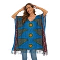 thumbnail image 6 of Beautybatik Blue Women Plus Size Tunic Tops Boho Flora Printed Short Sleeve V Neck Shirt 4x, 6 of 7