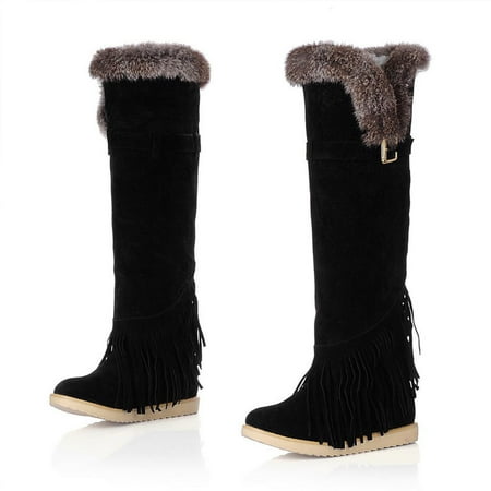 

Snow Boots Clearance Women S Long Boots Pointed Slip-On Snow Boots Velvet Cotton Boots Warm Solid Cotton Shoes Flat Knight Boots