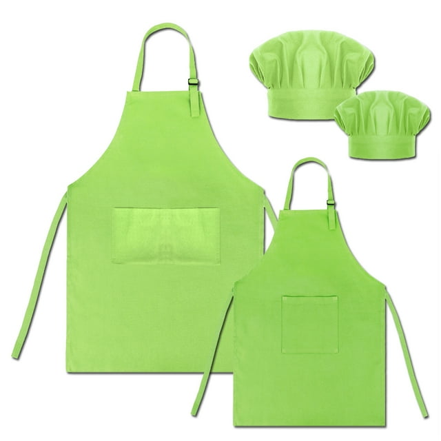 TOPTIE Cotton Canvas Kid & Parent Cooking Aprons and Chef Hat Set