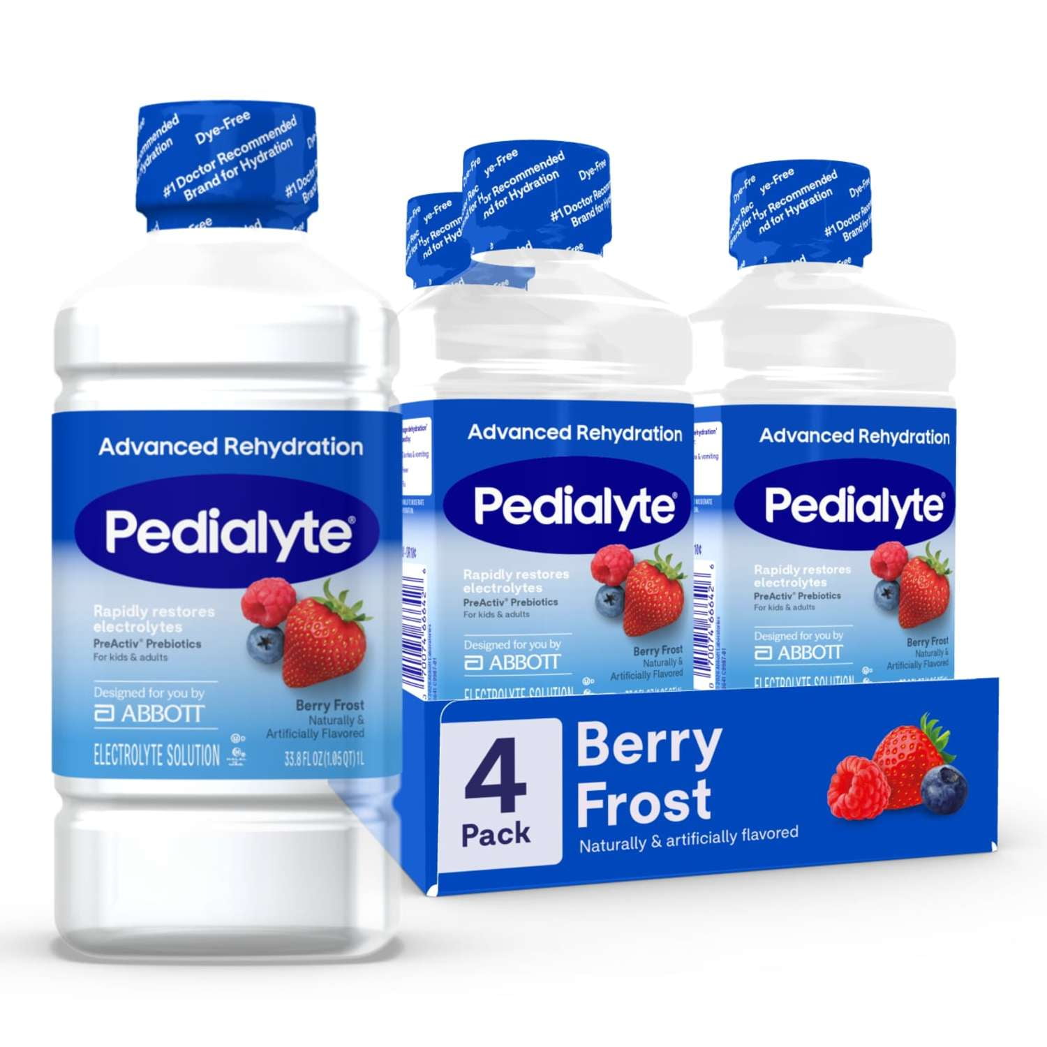 Pedialyte Advanced Rehydration Electrolyte Drink, Berry Frost, 1 Liter, Pack of 4