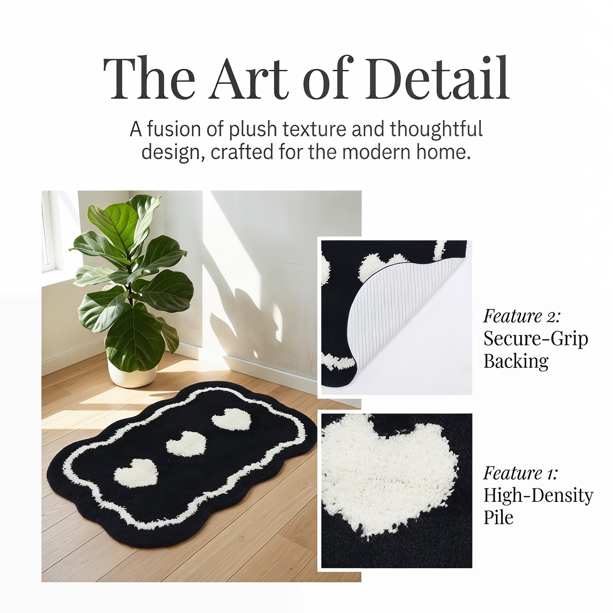 Unique Bargains Aesthetic Ultra Absorbent Shaggy Non Slip Bath Mat Black 24" x 16"