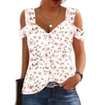 thumbnail image 6 of Zwiiyzr Women's T-Shirt Square Neck Cold Shoulder Printed Floral Short Sleeve Blouse Pink (L), 6 of 7