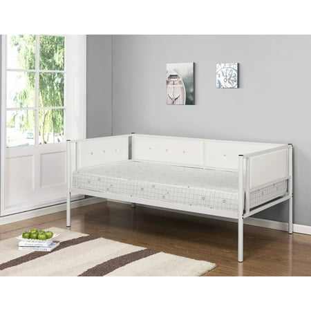 Twin White Upholstered Faux Leather Metal Day Bed Frame With Twin White Upholstered Faux Leather Metal Day Bed Frame With Headboard Footboard Rails