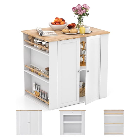 Kitchen Island with Storage - White Wood Counter Table