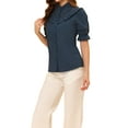 thumbnail image 4 of INSPIRE CHIC Women's Stand Collar Short Sleeve Button Down Ruffle Neck Blouse Top, 4 of 6