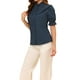 thumbnail image 4 of Blusa de cuello alto con botones y volantes para mujer INSPIRE CHIC, de manga corta, talla XS, color azul oscuro, 4 of 7
