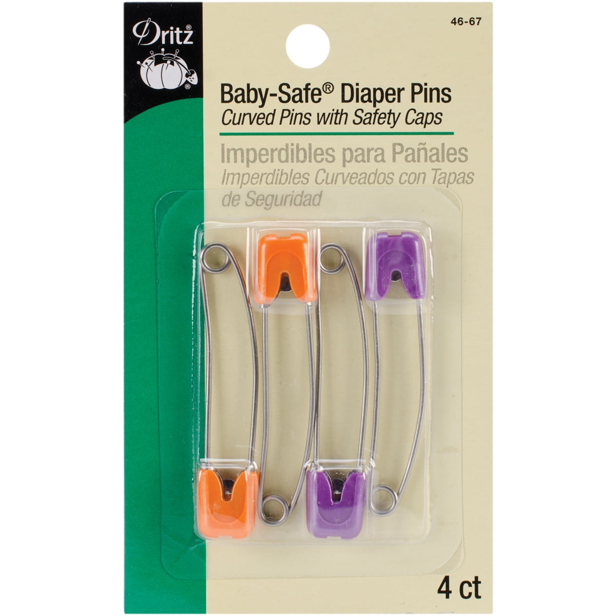 Dritz Baby Safe Diaper Pins 4/Pkg-Assorted Colors