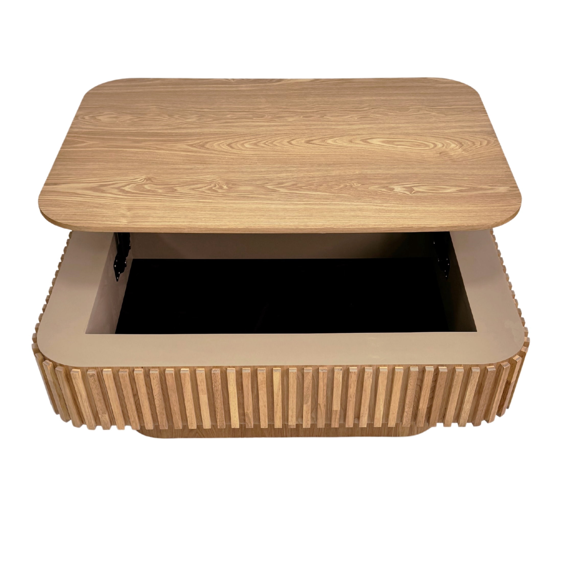 Noble House Leigh 38.6" Fluted Lift-Top Coffee Table with Adjustable Height, Hidden Storage, for Living Room, Natural