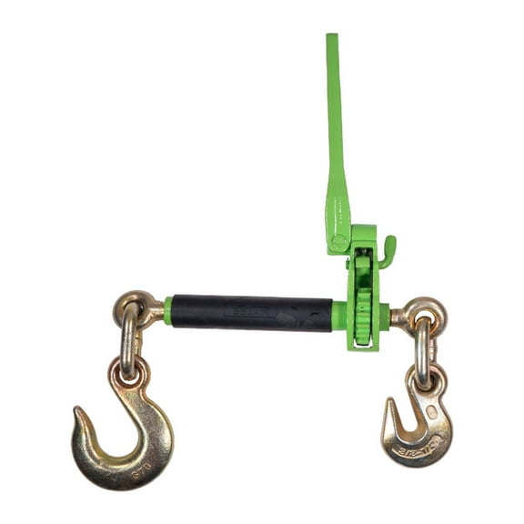 3/8"-1/2" Hi-Viz Green Heavy Duty Folding Handle Ratchet Chain Binder w/ 1/2" Grab & Slip Hook 12,000 lbs WLL | Tie Down Hauling Load Chain Binders for Flatbed Truck Trailer