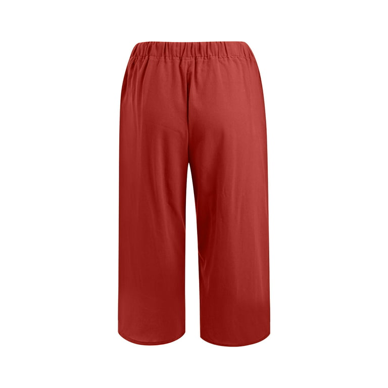 DAETIROS Capris for Women 2024 Summer- With Pockets Fashion Trousers  Elastic Waist Casual Pants Red Size 5XL 