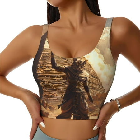 Sports Bras for Women - Egyptian Cat Pharaoh Magic Seamless Yoga Bra Workout Crop Top with Removable Pads