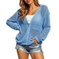 thumbnail image 3 of CAIXIA Womens Crochet Lightweight Cardigan Zip Up Hooded Long Sleeve Knit Sweaters Mesh Beach Swim Cover Up, 3 of 9