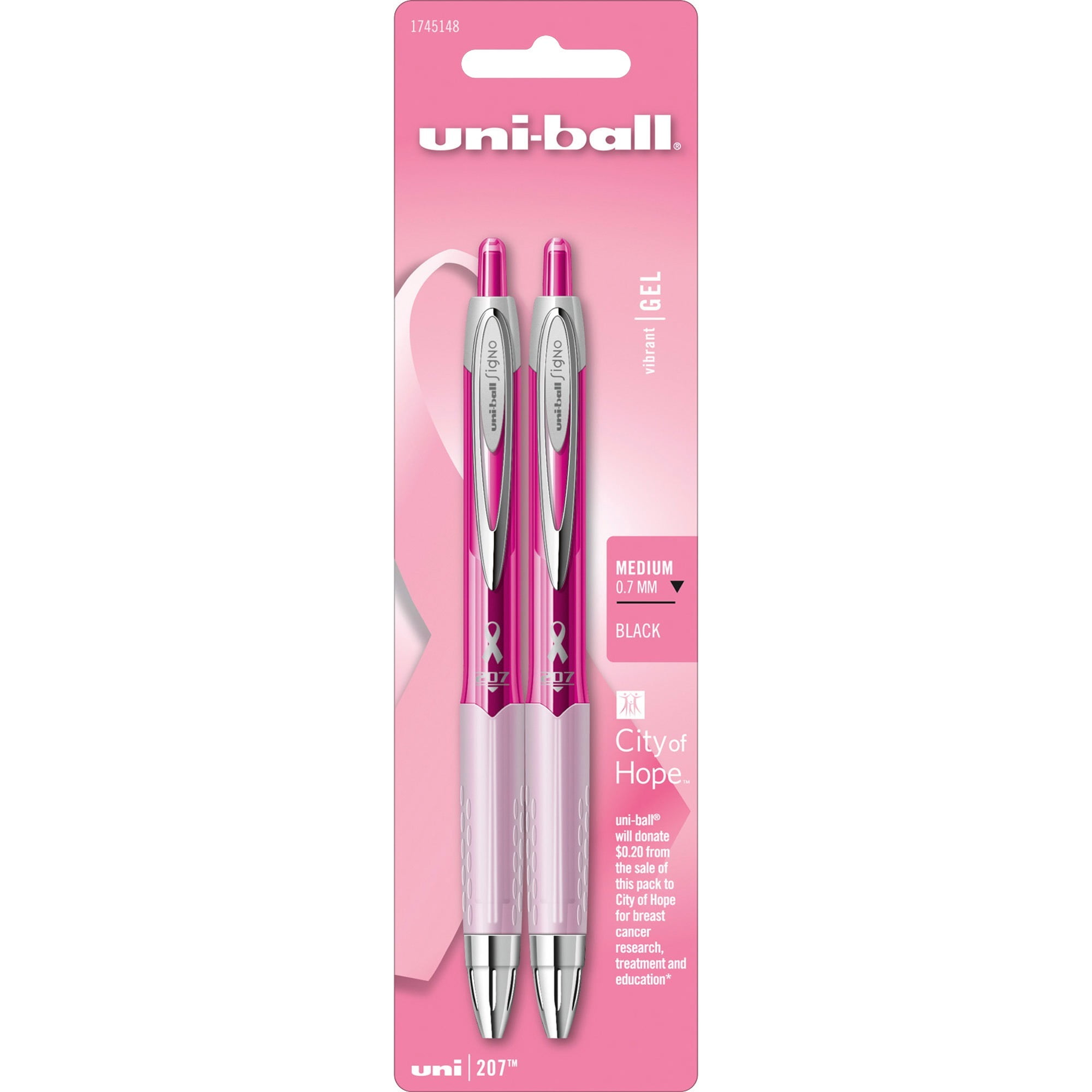 Uni-Ball, SAN1745148, 207 Pink Ribbon Pens, 2 / Pack
