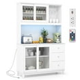 thumbnail image 1 of Gymax Kitchen Pantry Storage Cabinet Kitchen Hutch w/ LED lights & Power Outlet White, 1 of 10