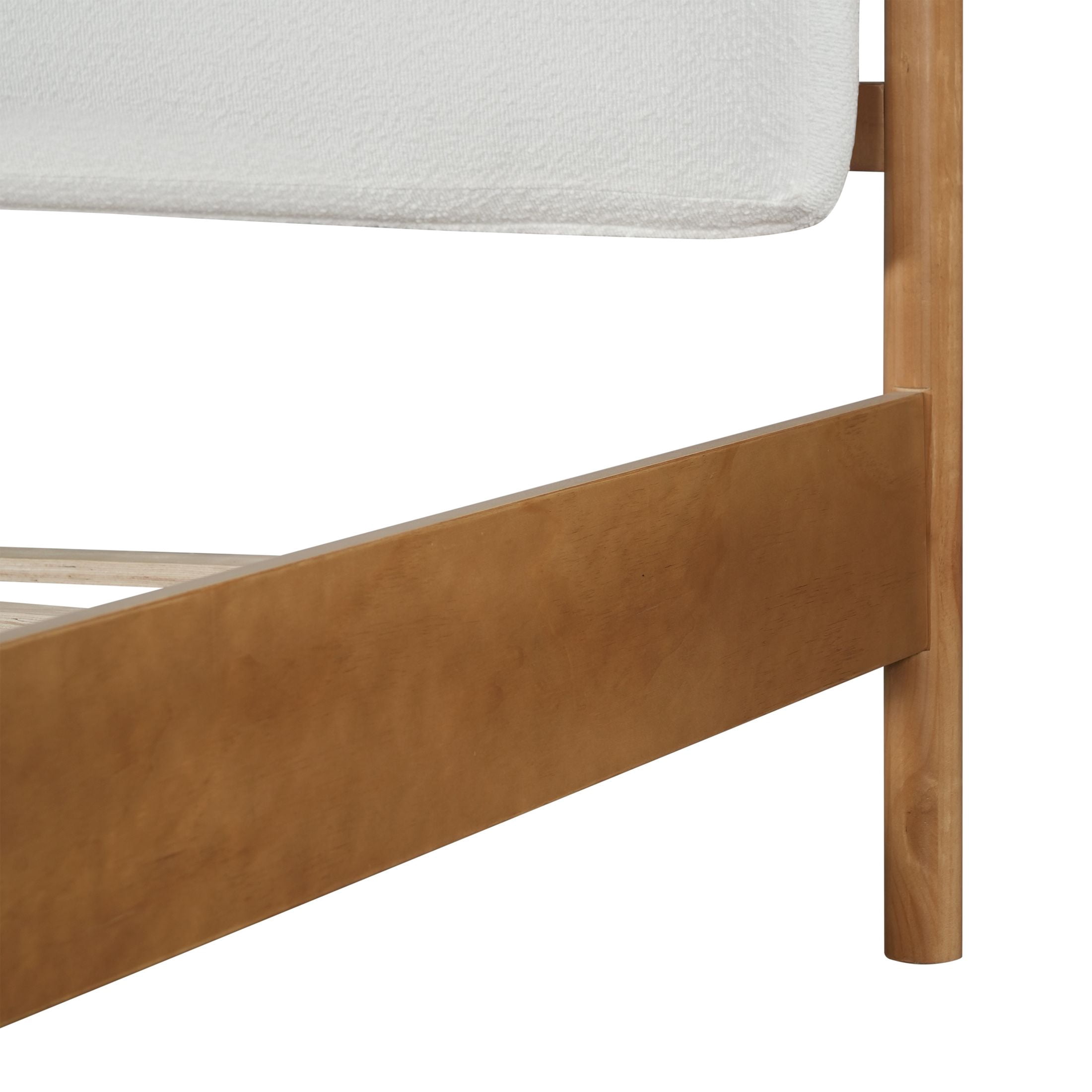 Christopher Knight Home Queen Platform Bed with White Upholstered, Wood Frame, Natural Finish