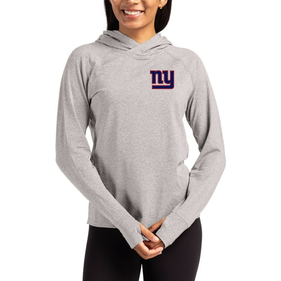 Women's Cutter & Buck Heather Gray New York Giants Primary Logo Adapt Knit Recycled Raglan Pullover Hoodie