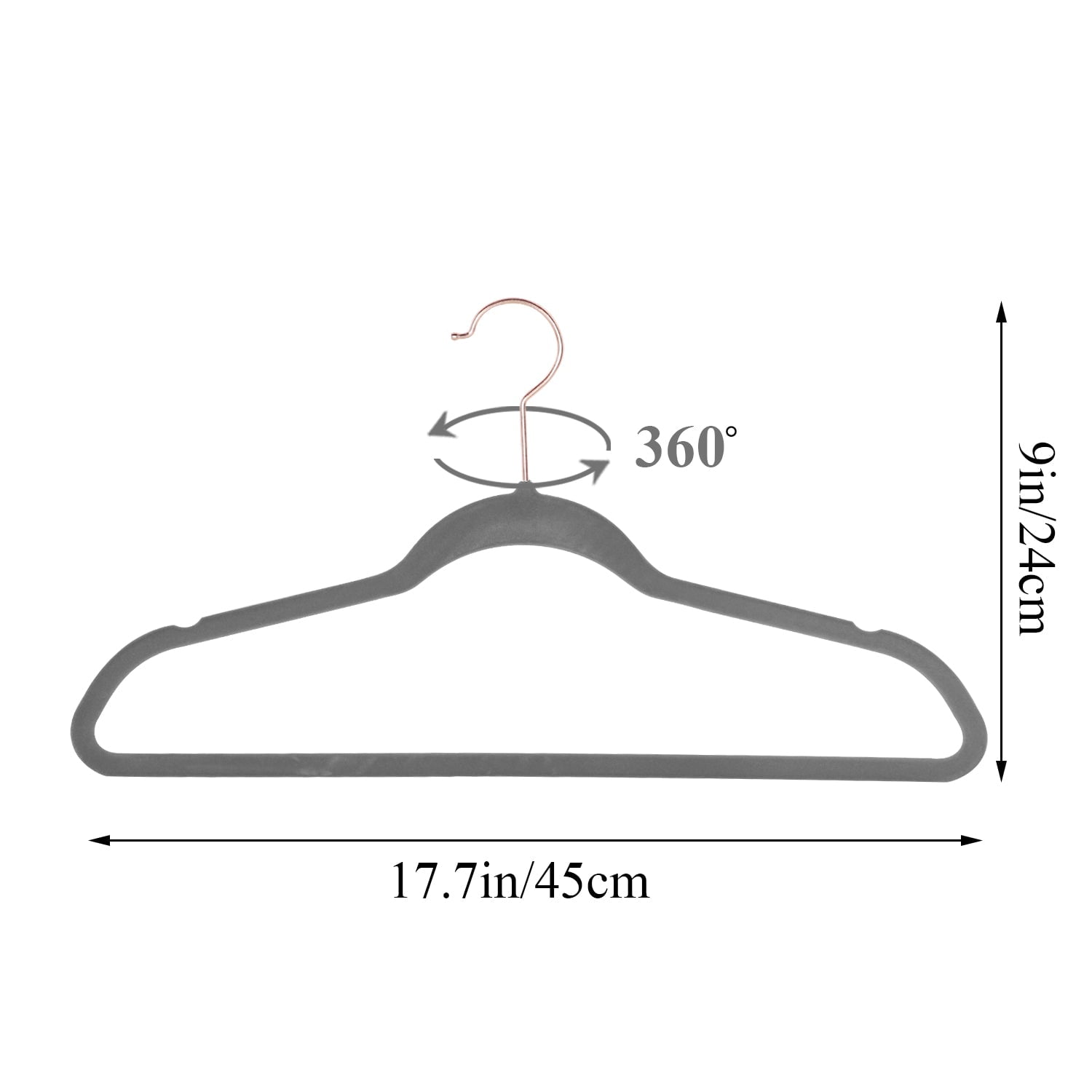VECELO 25 Pack Velvet Non-Slip Heavy Duty Adult Hangers with 360° Swivel Hook, Ultra-Thin Space Saving Clothes Organizer for Coats Shirts Dresses Closet Storage-Grey
