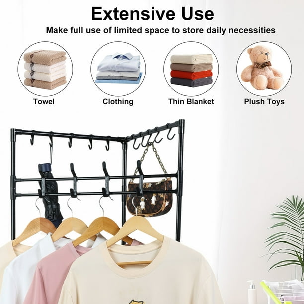 Corner Hall Tree Freestanding Coat Rack with 3 Tier Shoes Rack Storage and 10 Movable Hooks Metal Entryway Coat Rack Waterproof Corner Coat Rack Practical Entryway Corner Organizer Coat Rack for Home