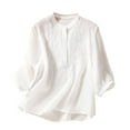 thumbnail image 2 of Fiudx Ofertas Flash Del Día Camiseta Holgada Informal con Bordado de Color Liso para Mujer, Camisetas de Manga Corta y Blusa de Lino, 2 of 4