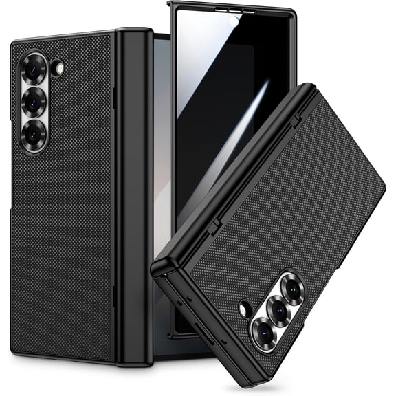 for Galaxy-Z-Fold-6 Case, Z Fold 6 Case with Built-in Privacy Screen Protector & Hinge Protection, Support Wireless Charging Slim PU Leather Protective Cover for Samsung Galaxy Z Fold 6 - Black