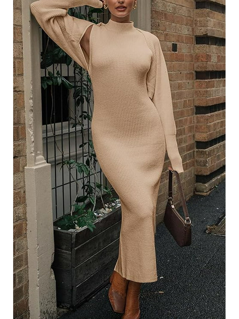 Prettygarden Womens Fall 2 Piece Outfits Bodycon Maxi Tank Pullover Sweater Dress and Long Sleeve Cropped Cardigan Knit Sets, Women's, Size: Large,