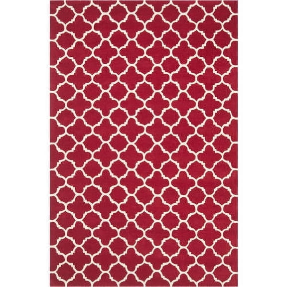 SAFAVIEH Chatham Jacob Geometric Quatrefoil Wool Area Rug, Red/Ivory, 6' x 9'