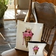 thumbnail image 2 of JEUXUS 2 Pcs Canvas Tote Bags Cute Aesthetic Tote Bags with Zipper Ice Cream Queen Portable Tote Bag White, 2 of 7
