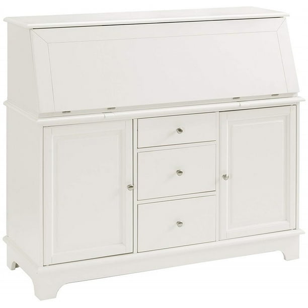 Pemberly Row Fold Down Desktop Home Secretary Desk with Hutch in White
