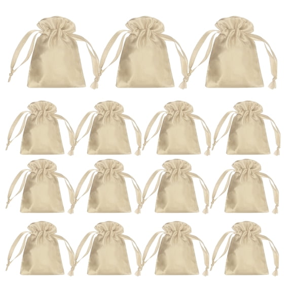 15pcs Champagne Gold Satin Gift Bags with Drawstring, 4.7" x 3.5" Party Favor Bags Wedding Favor Bags for Wedding Candy