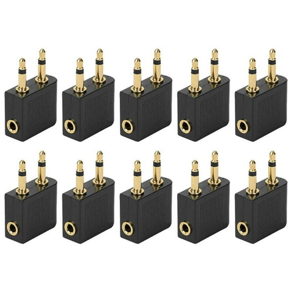 10Pcs 3.5mm Plug Adaptor Jack Audio Headphone Converter Adapter Headset Connector for Airline Airplane Travel Earphone,10 x Airplane Headphone Audio Adapter,Black&gold