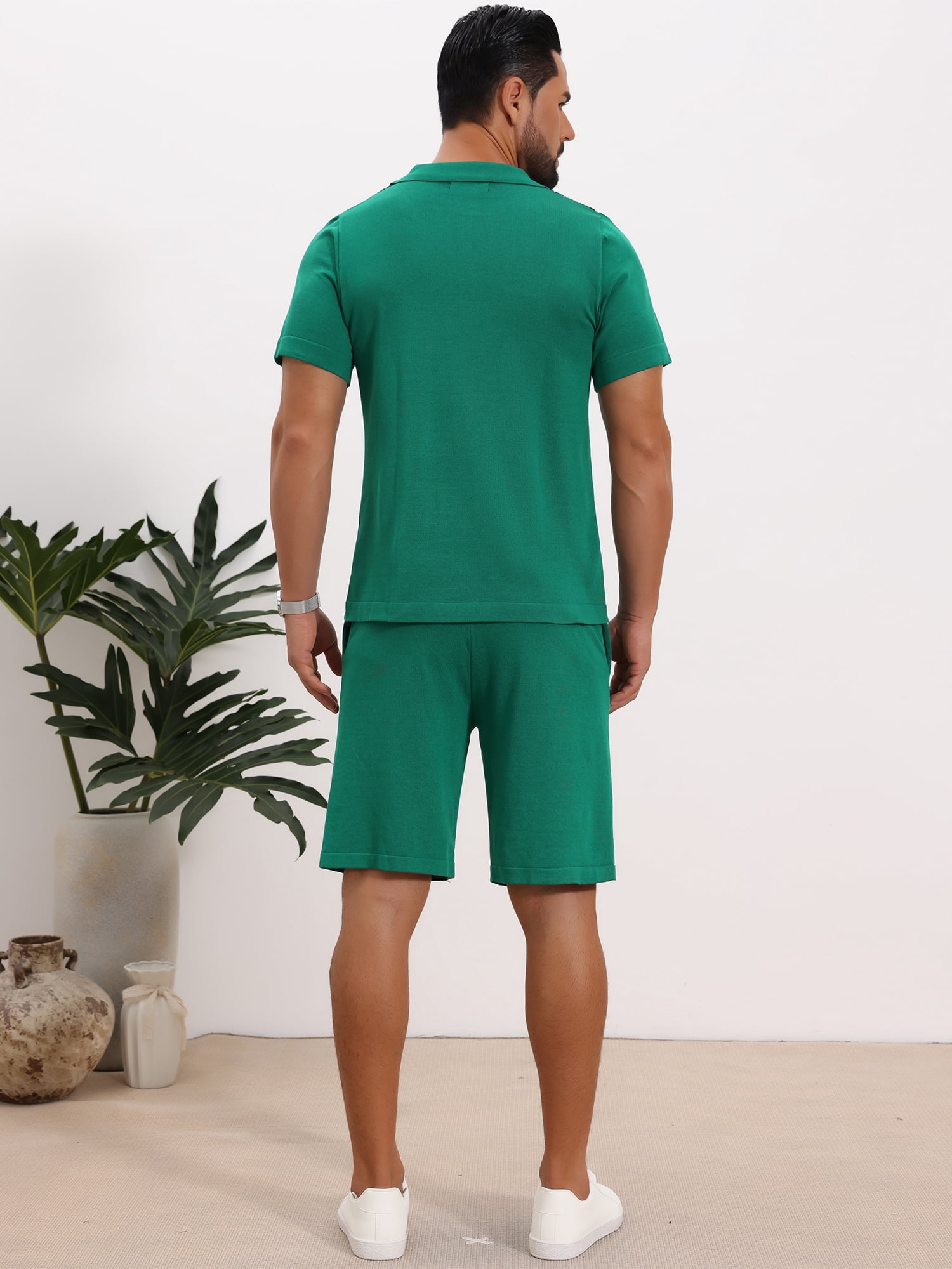 DARING DIVA Men's 2 Pieces Sets Summer Polo Shirt & Shorts Printed Knit Outfits 2XL Green