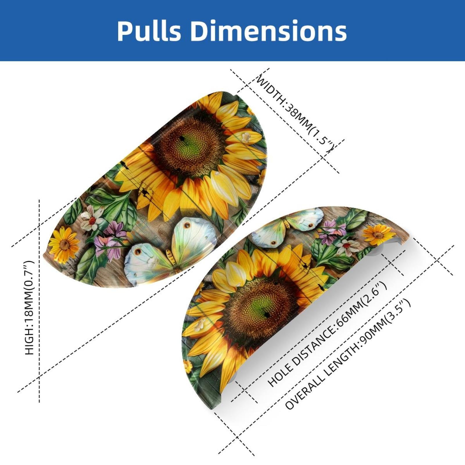 PhooArto 6 Pcs Cup Drawer Pulls, Sunflower Daisy Floral Butterfly on Wooden Shell Shape Handles Cabinet Knobs for Dresser Cupboard Closet Wardrobe with Screws