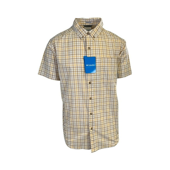 Columbia Men's Raw Yellow Brown Multi Plaid Rapid Rivers II S/S Shirt (715)