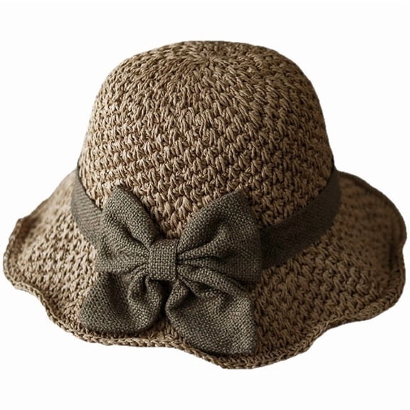 Elegant Woven Straw Sun Hat With Bow Summer Beach Sun Straw Hats For Women Wide Brim Packable Travel Bucket Hat