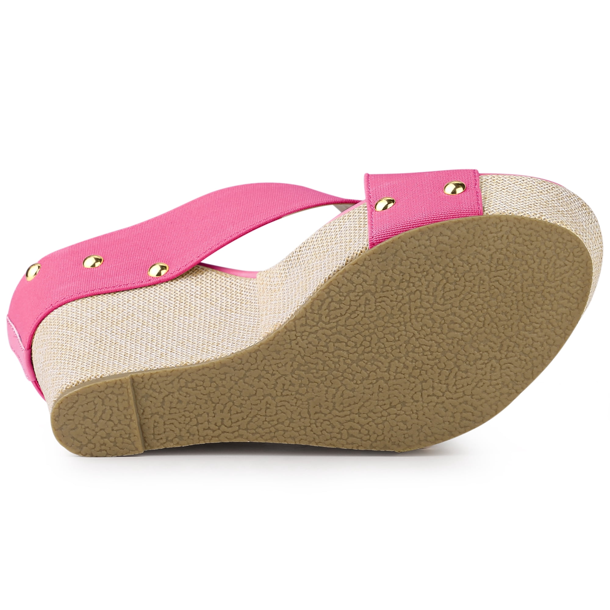 DARING DIVA Women's Stylish Open Toe Linen Platform Slide Wedge Sandals Pink 7.5