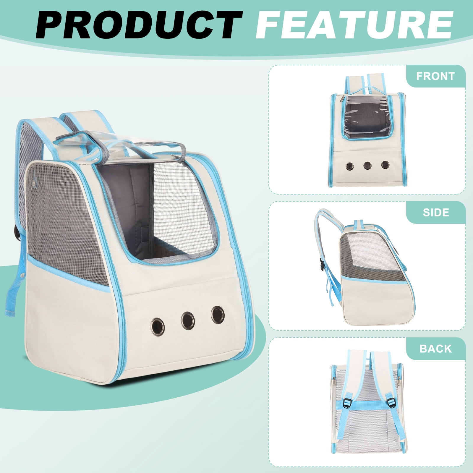 Uxcell Cat Backpack Carrier, Portable and Ventilated, Oxford Cloth for Cats or Small Dogs (Beige/Blue, 12.6"x11"x15")